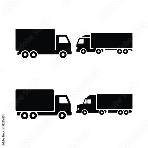 Truck Silhouette Icon Set on White Background