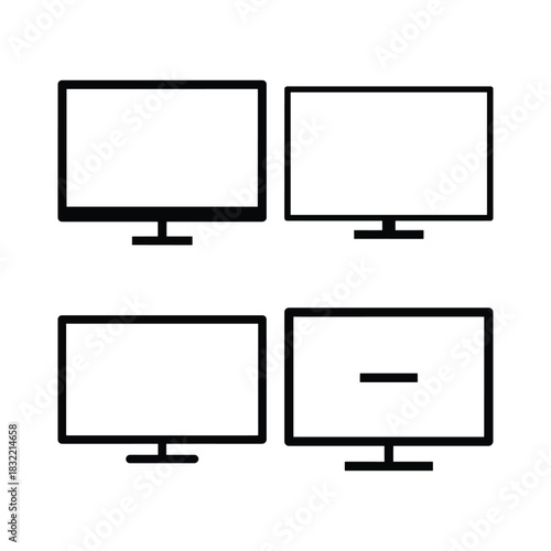 TV Screen Silhouette Icon Collection on White Background