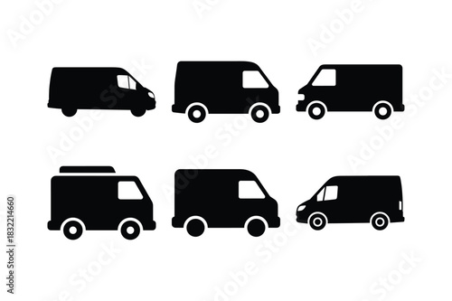 Van Silhouette Icon Set on White Background