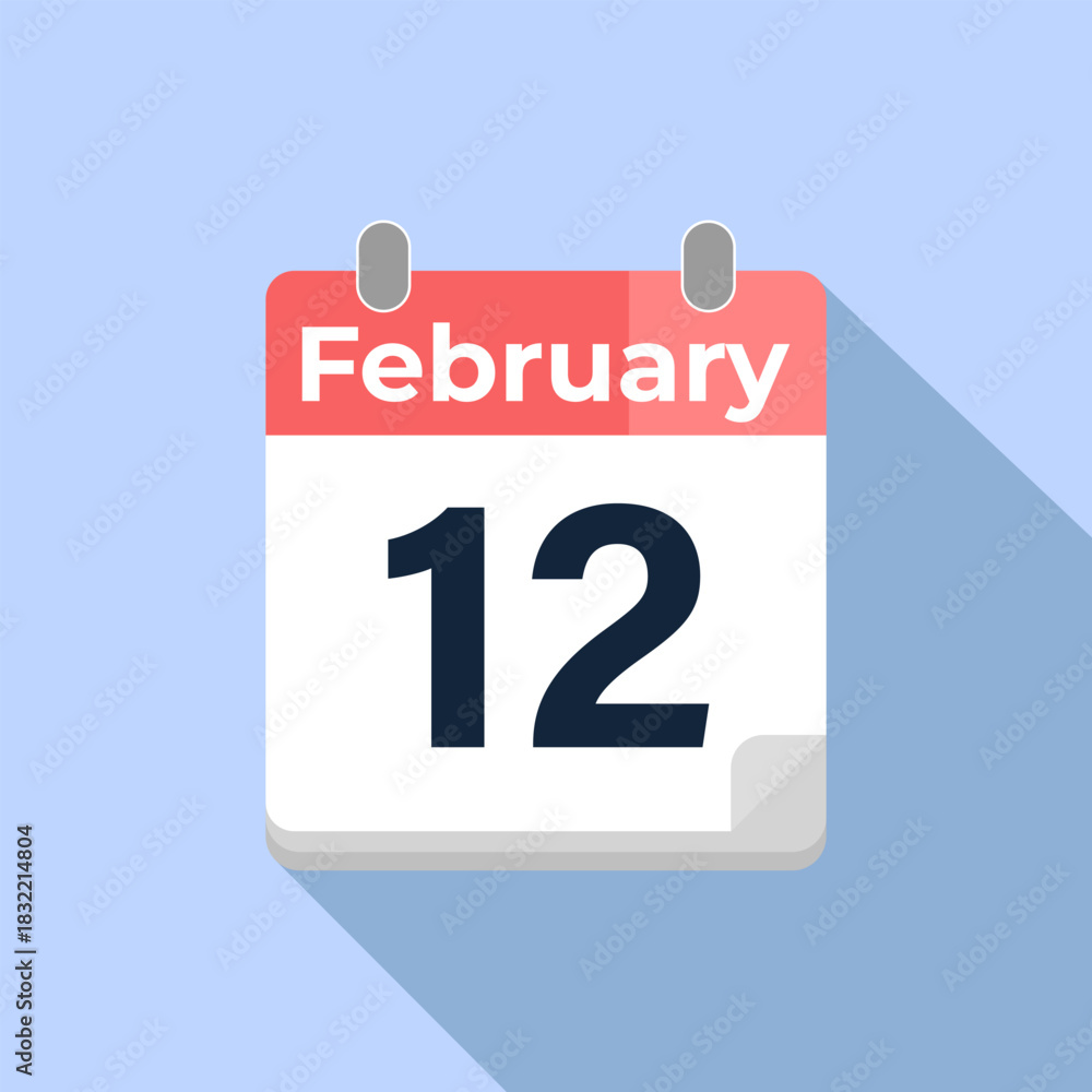 Fototapeta premium February 12 Vector Calendar Modern flat color vector calendar with date