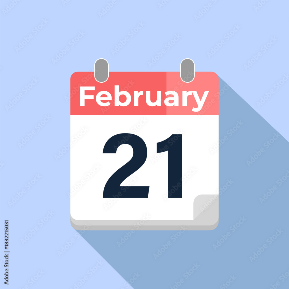Fototapeta premium February 21 Vector Calendar Modern flat color vector calendar with date