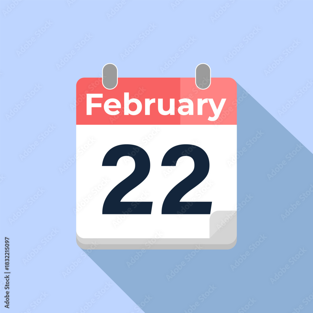 Fototapeta premium February 22 Vector Calendar Modern flat color vector calendar with date
