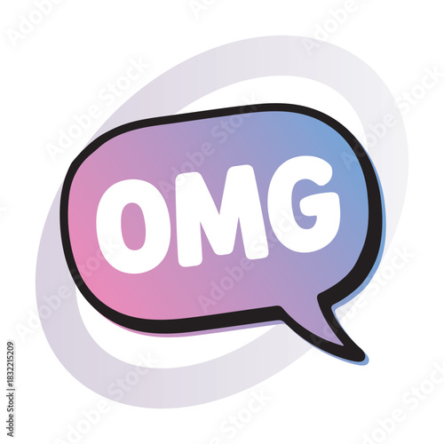 O m g speech bubble message icon with gradient and swirl background