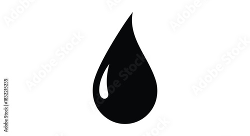A single black teardrop shape stands out against a white background a striking silhouette