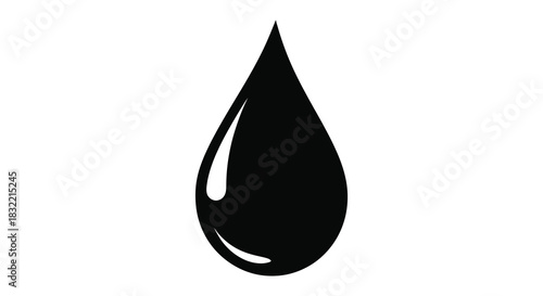 A single black teardrop shape against a white background a striking visual silhouette