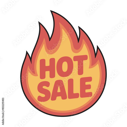 Hot sale graphic with fire illustration and text on white background