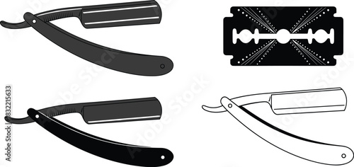 Straight razor, vintage blade, grooming tool, barber icon, shaving accessory, classic style, retro design, hygiene, sharp edge, male grooming