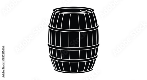 A detailed black and white illustration of a wooden barrel showcasing its classic form silhouette