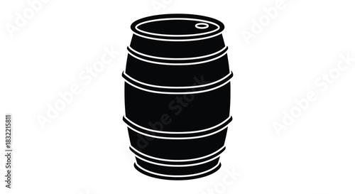 A simple illustration of a black oil drum centrally placed with distinct banding silhouette