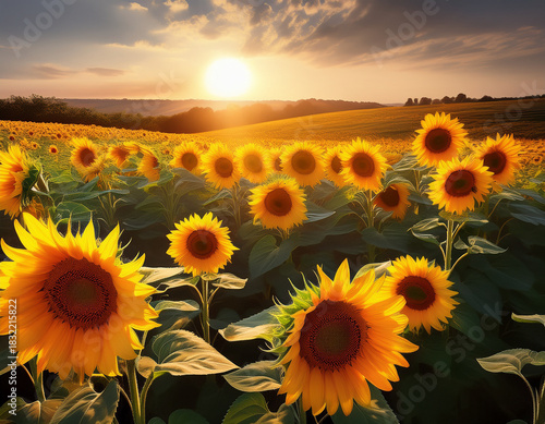 Sunflower field on sunny nature background.. Sunflower agricultural field