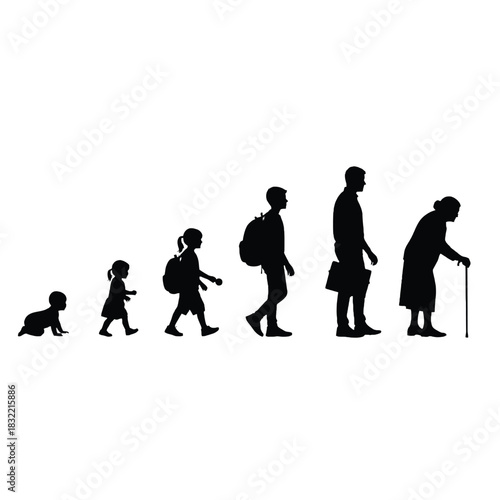 The stages of life depicted through silhouetted human figures