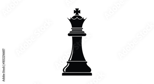 a detailed black chess king piece stands prominently against a plain white background silhouette
