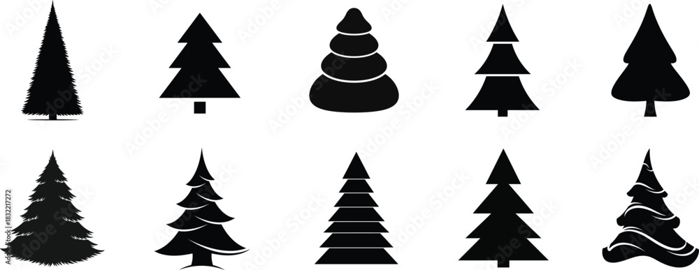 Fototapeta premium Collection of various christmas tree silhouettes for holiday designs and decorations