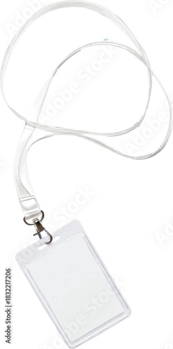 Clear plastic ID badge holder with white lanyard on a plain background, ready for customization.
