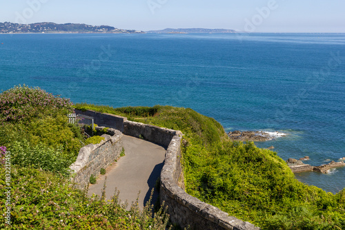 Photography a beautiful panoramic view over the bray bay beach near Dublin with an concreted