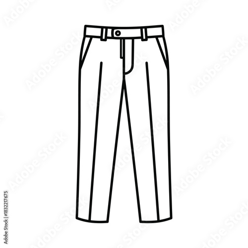 Clean line drawing of classic men s dress pants with pleats and pockets