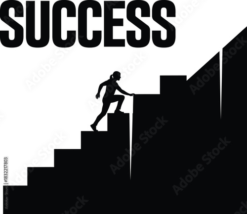 Climbing the stairs to success a silhouette of ambition and achievement
