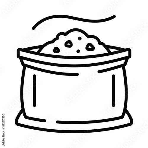 Simple line art icon of a bag filled with granular material or soil