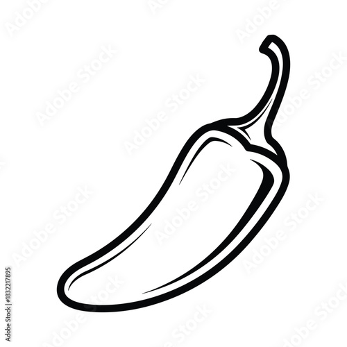 Hand drawn sketch of a single chili pepper with a rustic textured outline on a white background