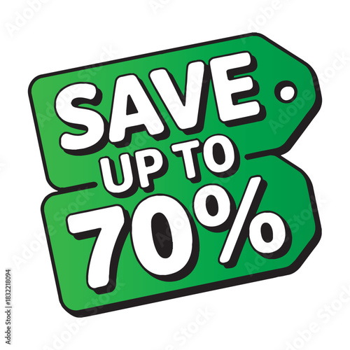 Save up to 70% discount tag promotion graphic element