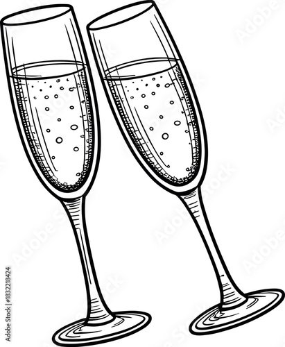 Two champagne flutes filled with bubbly liquid glasses