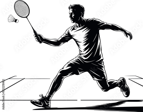 Badminton player hitting shuttlecock on court sport
