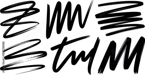 Black brush stroke scribbles and lines white