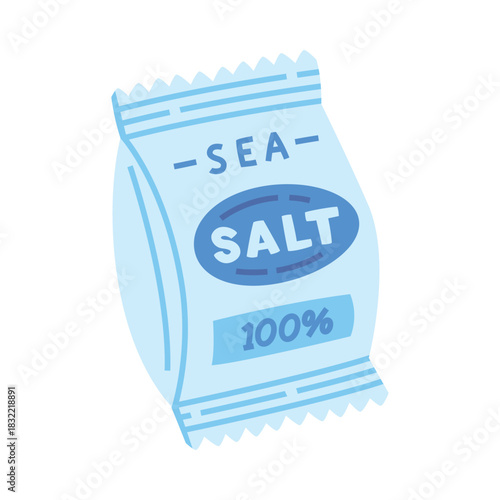 Sea Salt in Blue Package Used in Culinary Vector Illustration