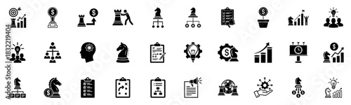 Executive Strategy Icons – Boardroom Decisions, Corporate Vision, KPIs & Organizational Leadership Pack