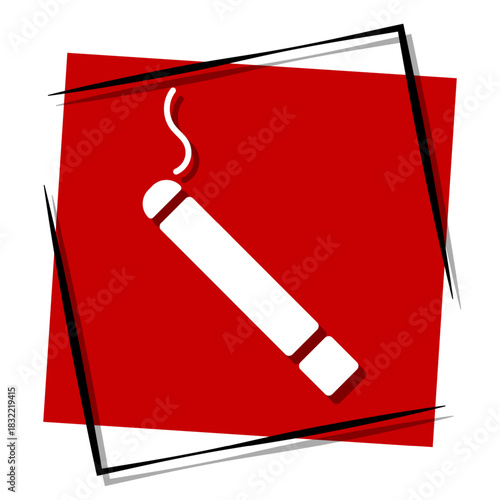 cigarette, red banner in a frame. Vector illustration on a white background.
