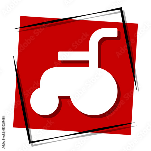 disabled person, red banner in a frame. Vector illustration on a white background.