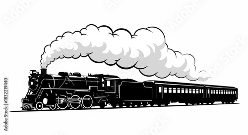 Vintage steam train illustration classic locomotive with smoke isolated vector graphic for transportation and historical themes