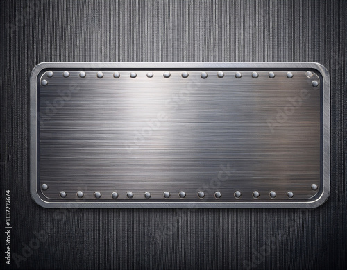 Brushed metal plate,  frame with steel . Metal surface empty plaque or frame mockup.