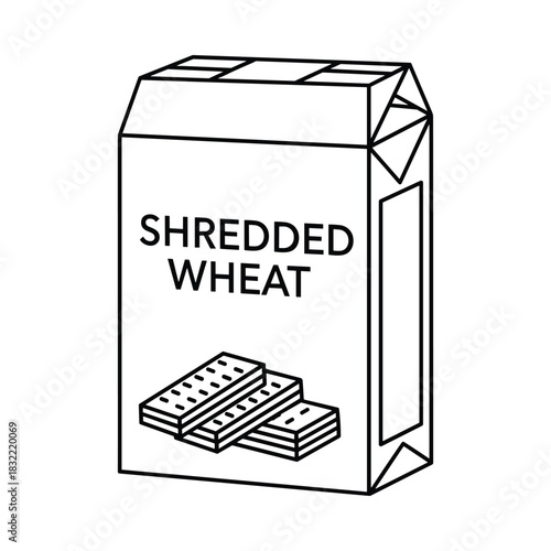Hand drawn illustration of a shredded wheat cereal box with biscuits