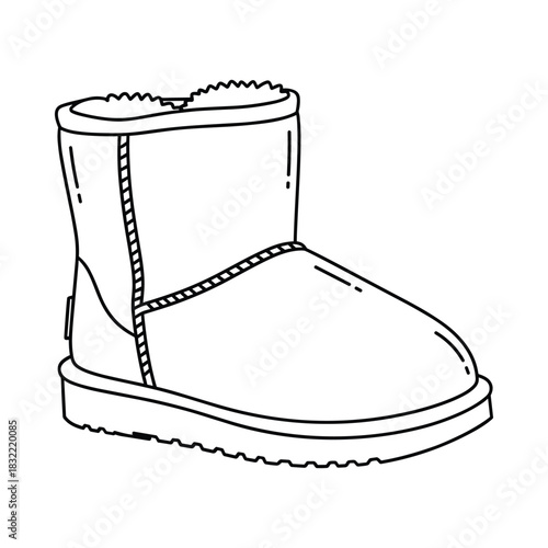 Hand drawn sketch of a cozy sheepskin boot with a fluffy lining