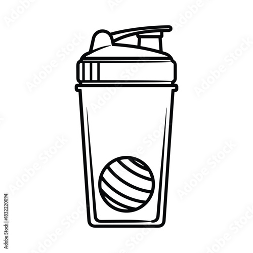 Simple line art illustration of a protein shaker bottle with mixing ball