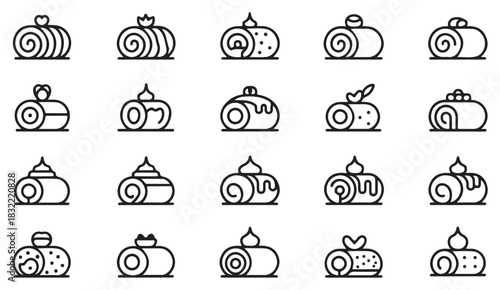 Outline confectionery icons for bakery menus, food branding, and dessert packaging