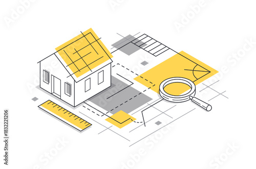 Architectural engineering concept, construction plan in creation progress