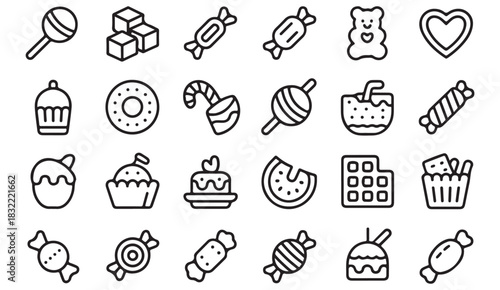 Modern confection icon collection for dessert menus, branding, and digital illustrations