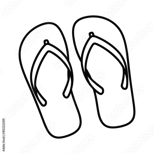 Simple outline drawing of a pair of flip flop sandals on a white background