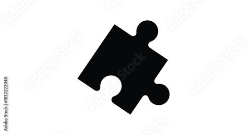 a single black puzzle piece isolated on a white background representing connection silhouette