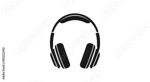 A striking black depiction of over ear headphones against a white backdrop a clean silhouette