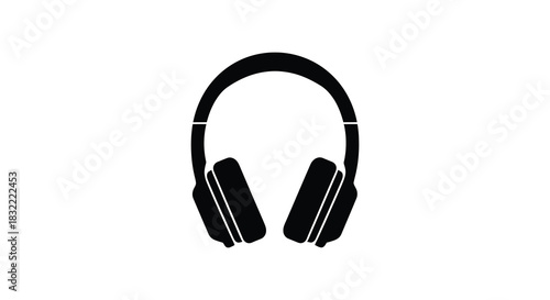 A stark black outline of modern over ear headphones against a plain white background silhouette