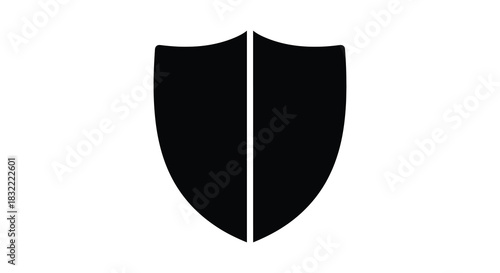 A stark black shield design with a vertical division and clean lines silhouette
