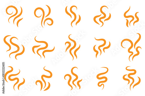 Doodle smoke icons set. Water steam symbols. Hand drawn hot vapors. Line air smell symbols. Doodle fire smoke icons. Vector illustration isolated on white background