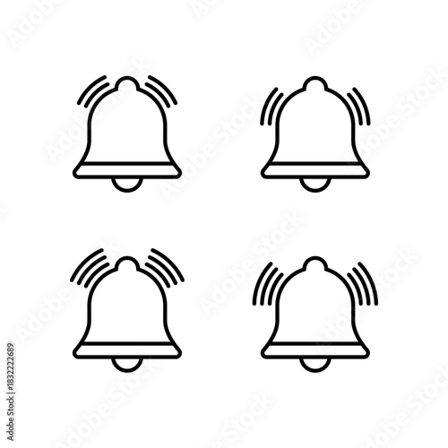 Notification bell outline icon set. Alarm, reminder, and alert symbol