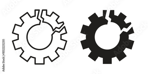 Broken gear icon symbol. Classic flat and linr style