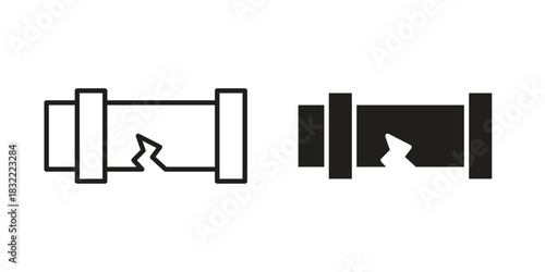 Broken pipe icon symbol. Classic flat and linr style