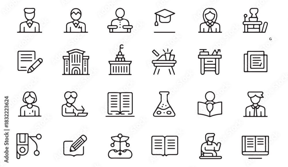 Fototapeta premium Minimalist education icon set featuring academic symbols and school elements