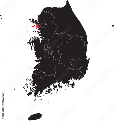 Incheon Province on Map of South Korea Vector Editable